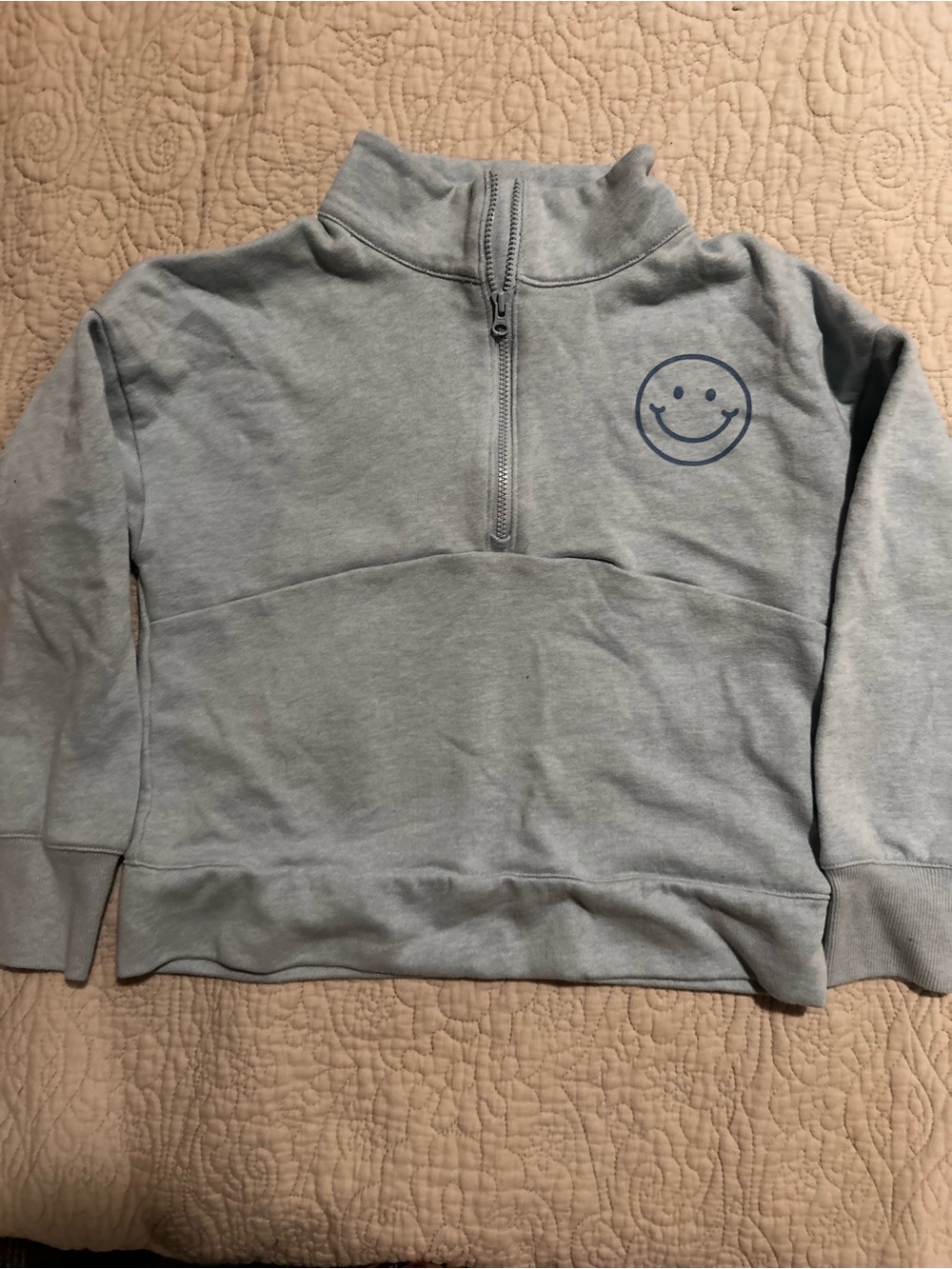 OshKosh B’gosh Girls Blue Smiley Face Quarter Zip Sweatshirt Size 8
